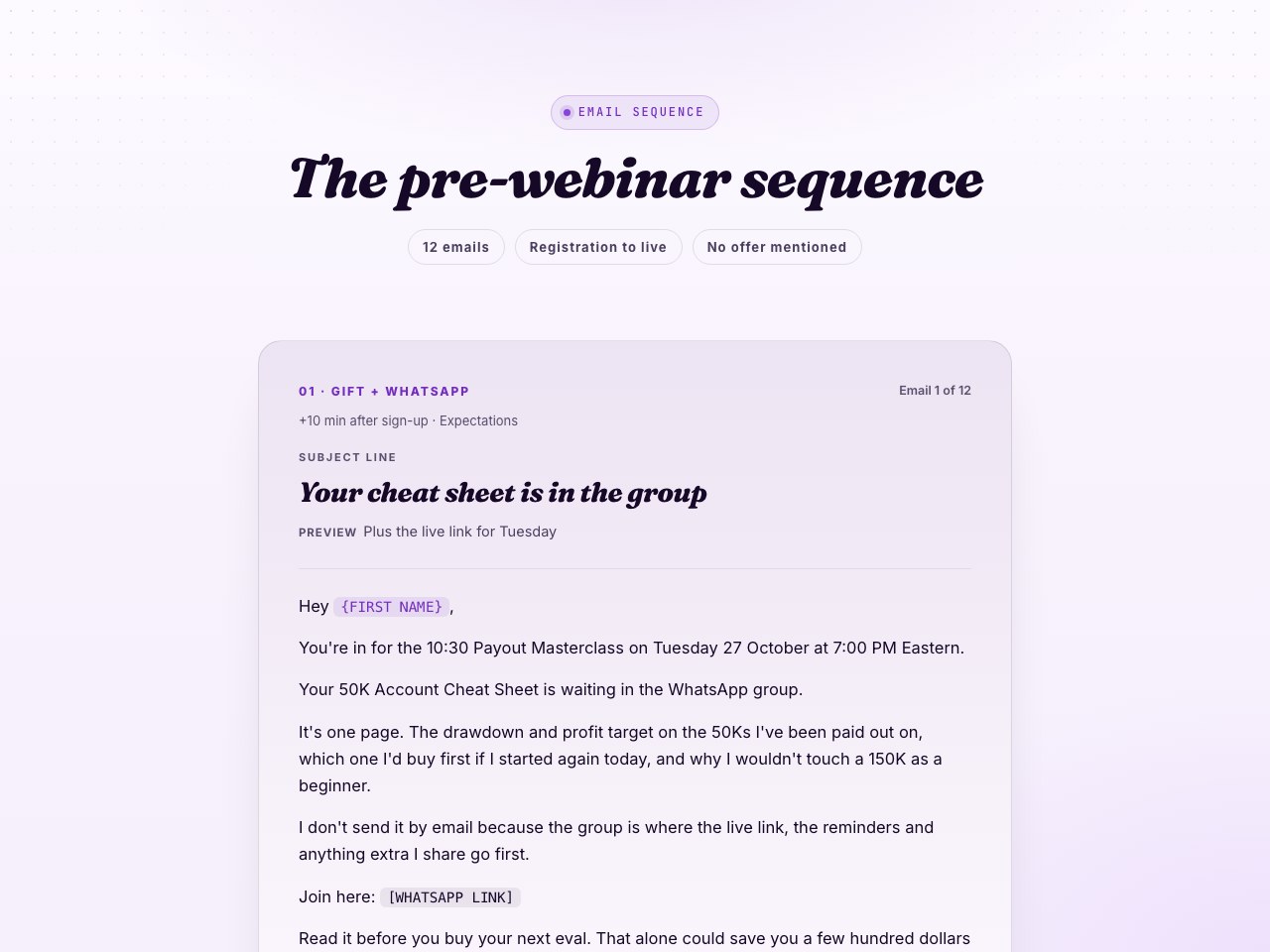 Pre-webinar sequence preview